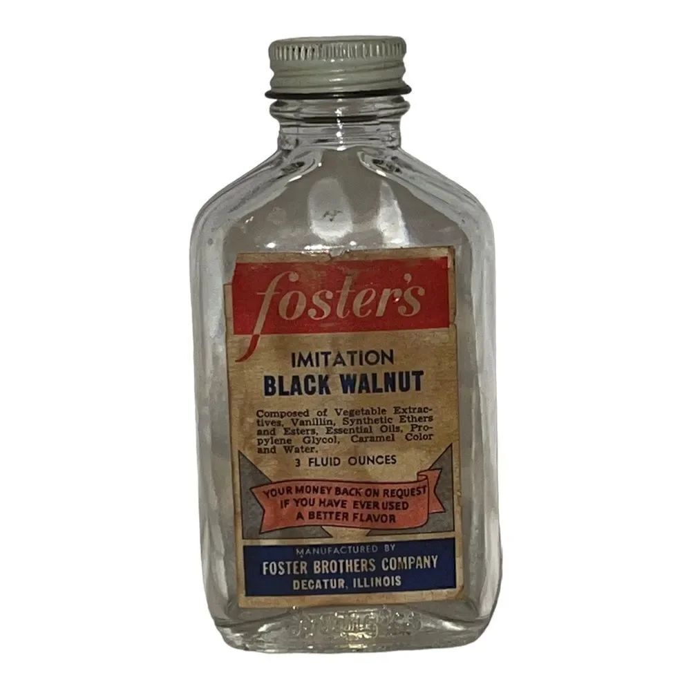 Fosters Imitation Black Walnut Flavor Glass Bottle Vintage Kitchen Cooking Décor